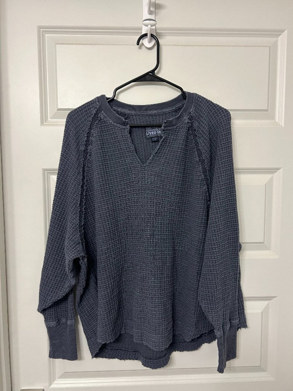 American Eagle Seriously Lived In Waffle Knit Sweater XS Oversized Blue Gray